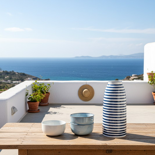 Florero Cerámica Listado Azul Marino 32cm - Acabado Artesanal Florero Frank Home Chile