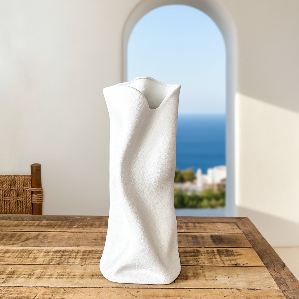 Florero Escultórico Cerámica Blanco 45cm - Formas Orgánicas Florero Frank Home Chile