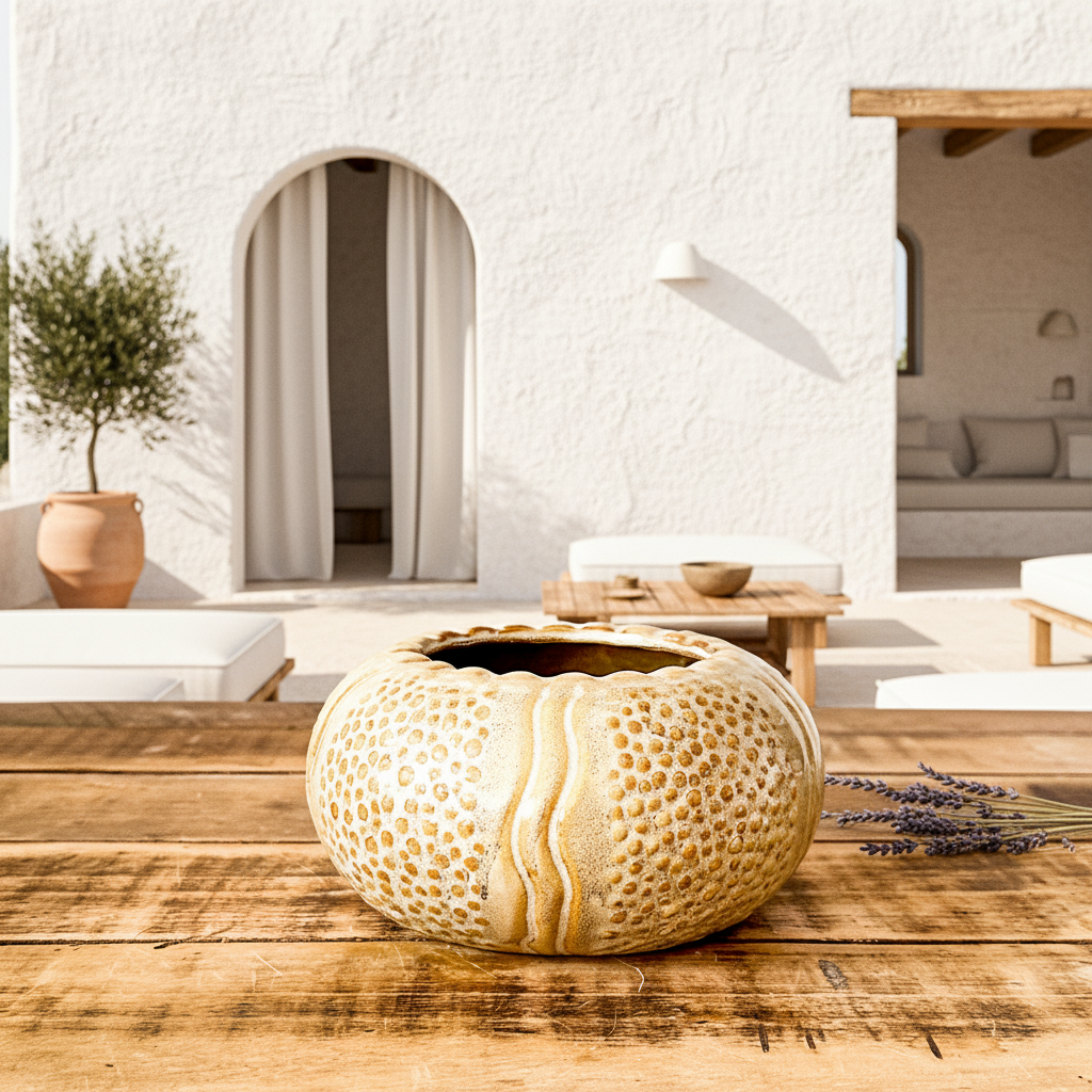 Florero Centro de Mesa Cerámica Esmaltada Beige 16cm - Diseño Elegante Florero Frank Home Chile