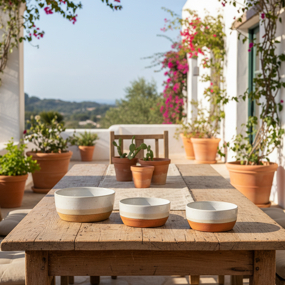 Set 3 Bowls Cerámica Rústica Bicolor - Diseño Artesanal Bowl Frank Home Chile