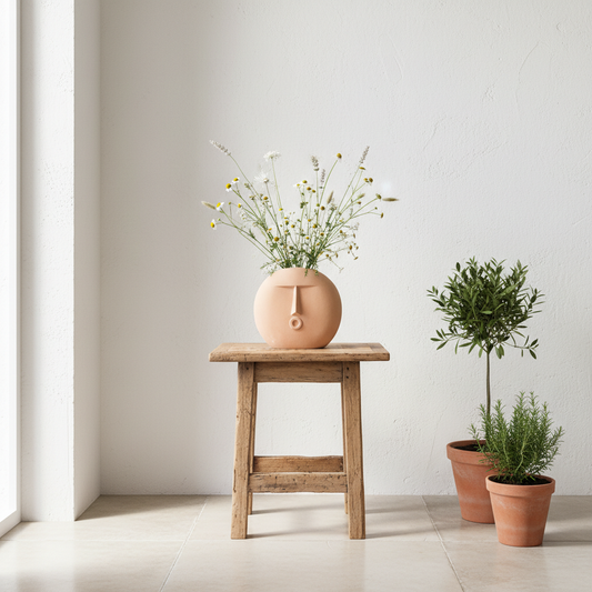 Florero Cerámica Texturada Cara - Diseño Artesanal Premium Florero Frank Home Chile