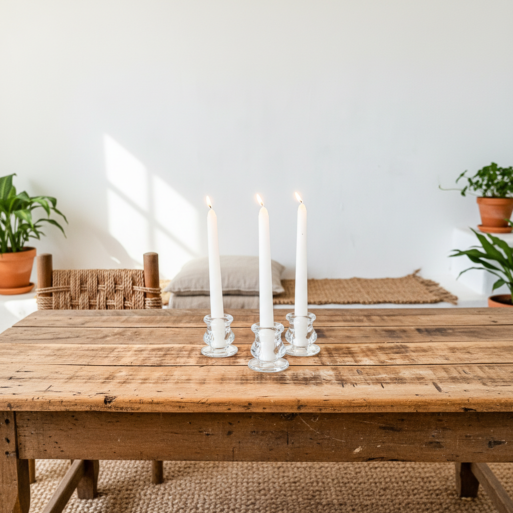 Set 3 Porta Vela Vidrio - Diseño Minimalista Decorativo Porta Vela Frank Home Chile