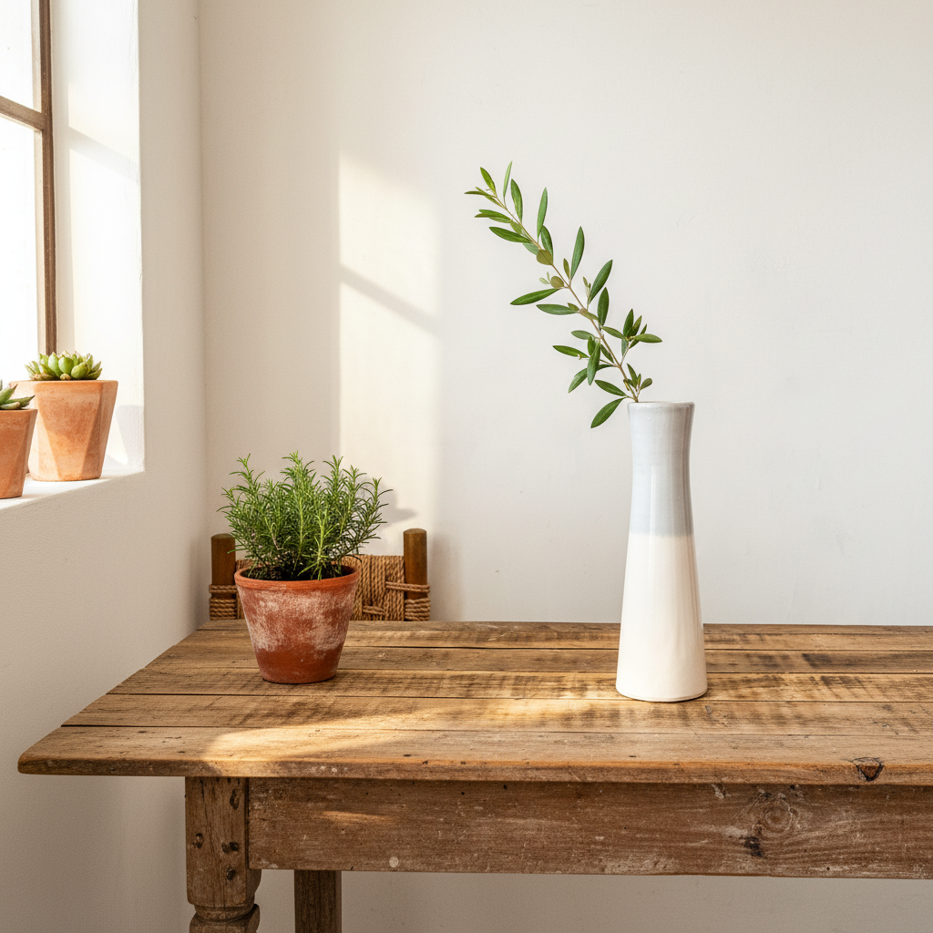 Florero Bicolor Cerámica Esmaltada Celeste y Blanco - Diseño Moderno Florero Frank Home Chile