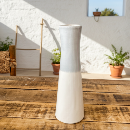 Florero Bicolor Cerámica Esmaltada Celeste y Blanco - Diseño Moderno Florero Frank Home Chile