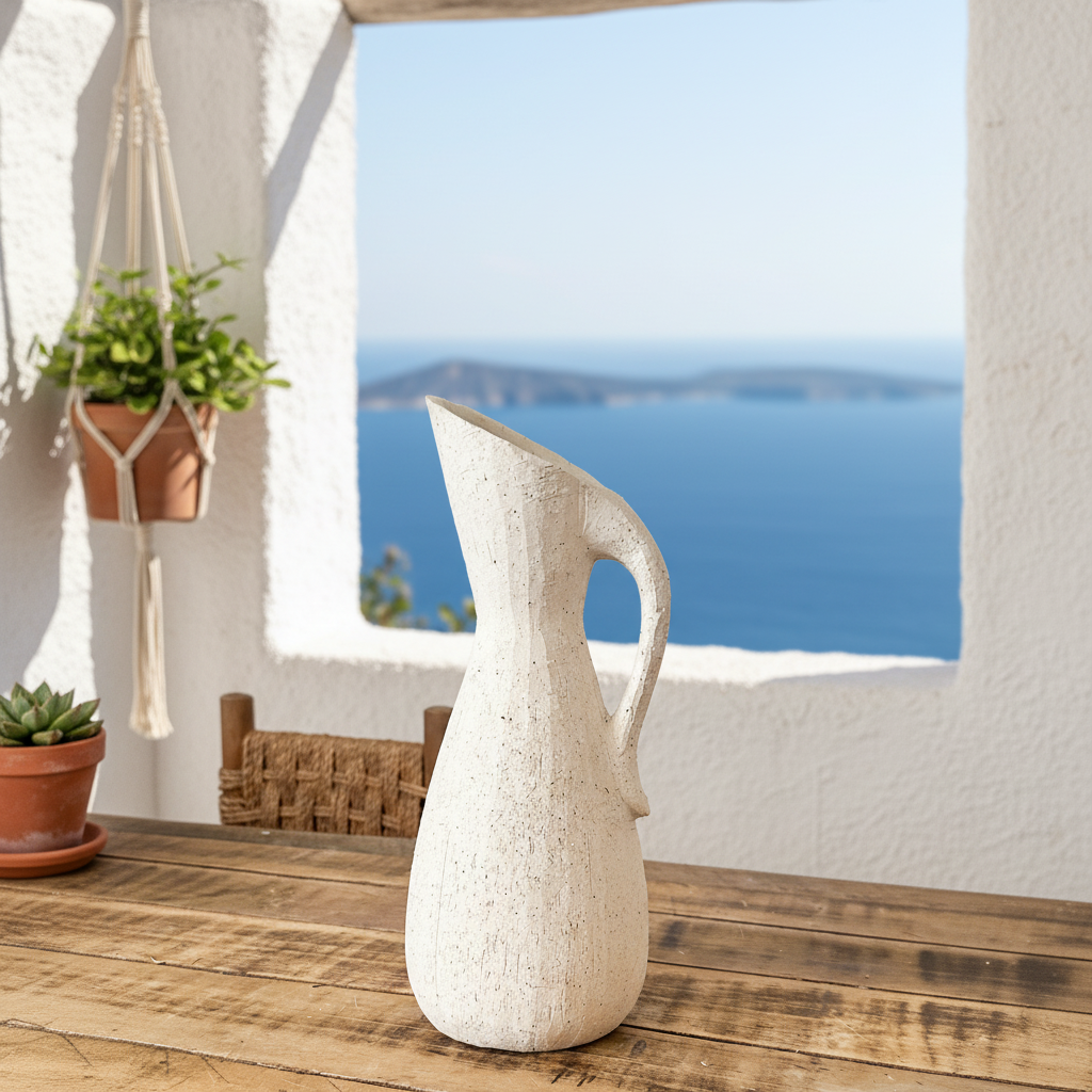 Jarra Cerámica Texturada Blanca 33cm Artesanal | Frank Home Florero Frank Home Chile