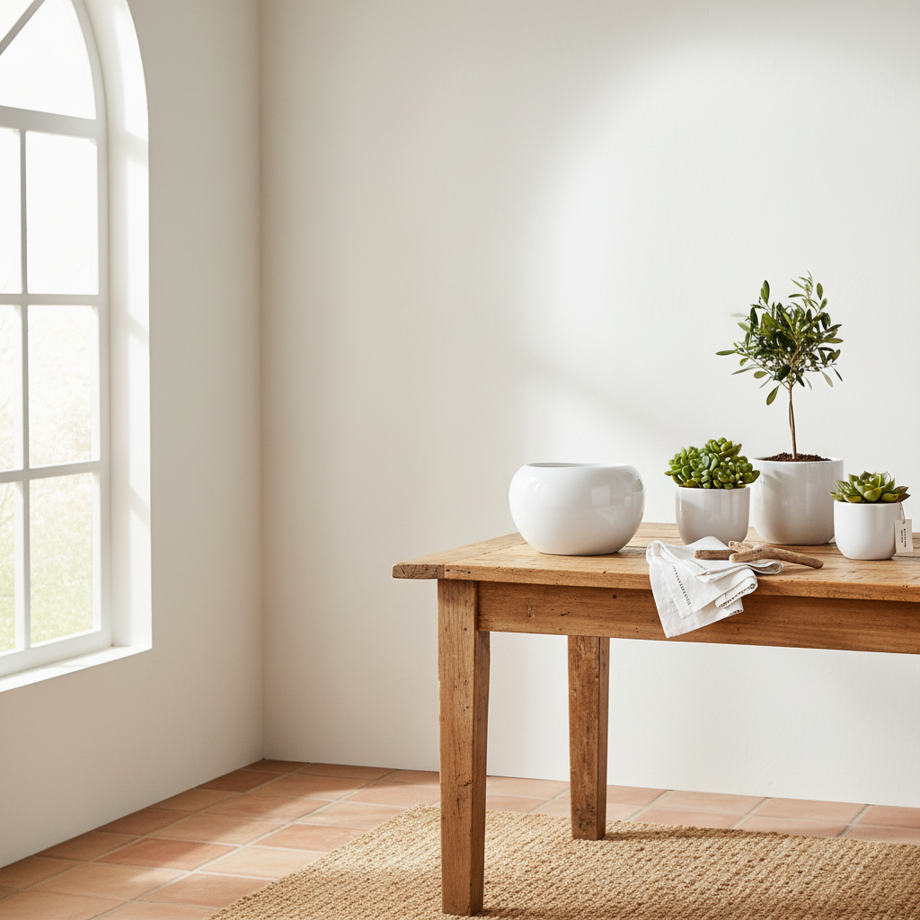 Florero Centro de Mesa Redondo Cerámica Esmaltada Blanco 18cm Florero Frank Home Chile