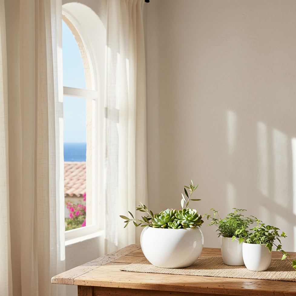 Florero Centro de Mesa Redondo Cerámica Esmaltada Blanco 18cm Florero Frank Home Chile