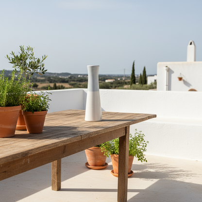 Florero Bicolor Cerámica Esmaltada Celeste y Blanco - Diseño Moderno Florero Frank Home Chile