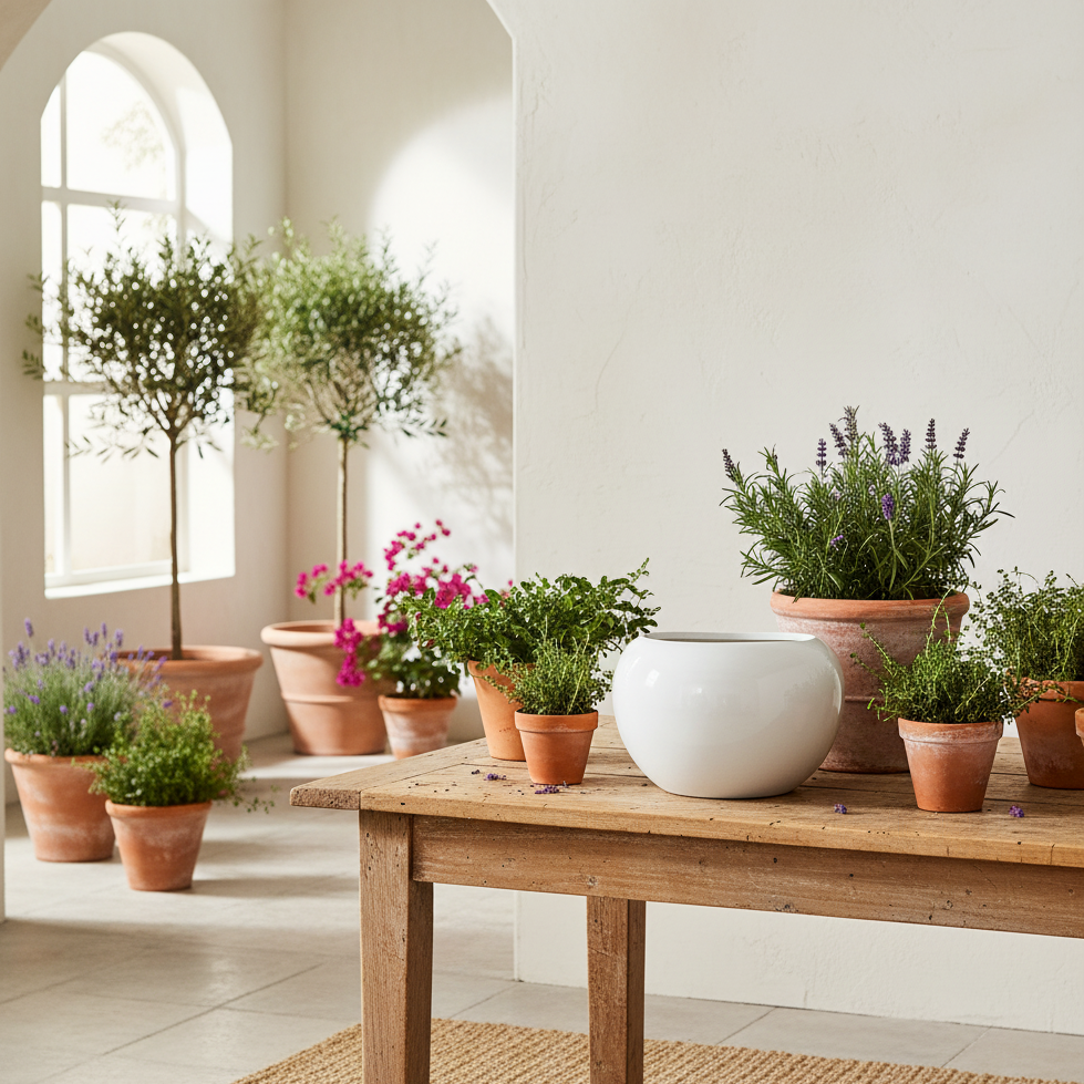 Florero Centro de Mesa Redondo Cerámica Esmaltada Blanco 18cm Florero Frank Home Chile