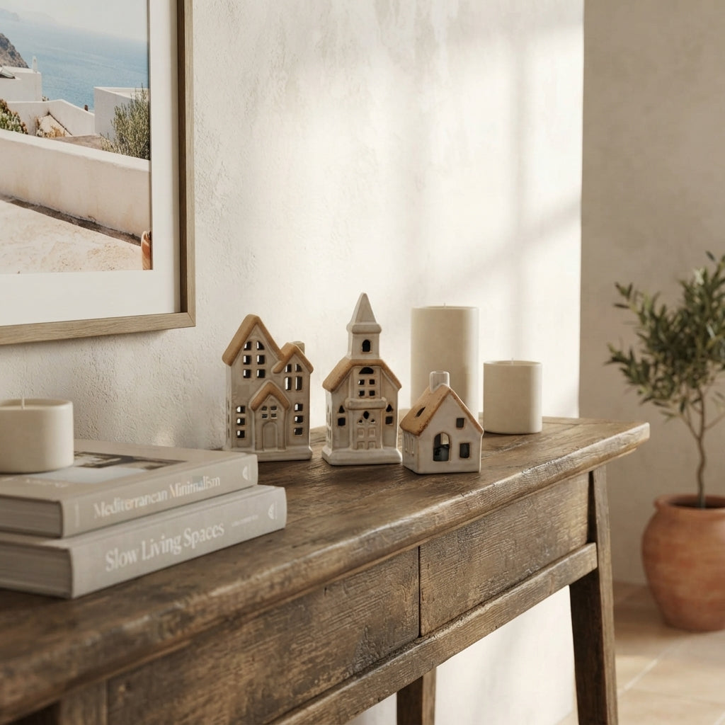 Set 3 Casitas Cerámica Bicolor con Luz Adorno Frank Home Chile