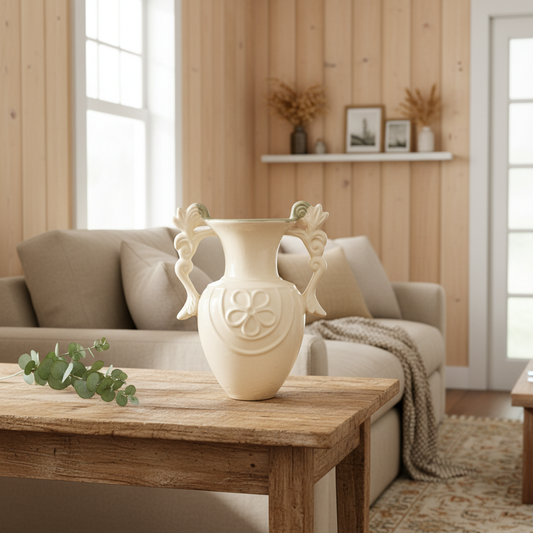 Florero Ánfora Provenzal Cerámica Esmaltada Beige Florero Frank Home Chile