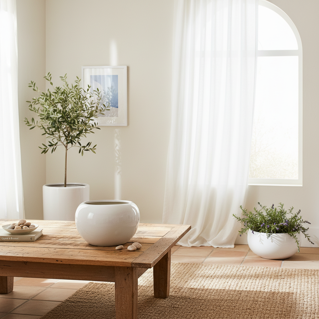 Florero Centro de Mesa Redondo Cerámica Esmaltada Blanco 18cm Florero Frank Home Chile