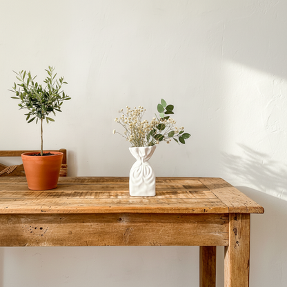 Florero Bolsa Cerámica Blanca Esmaltada - Diseño Original Florero Frank Home Chile