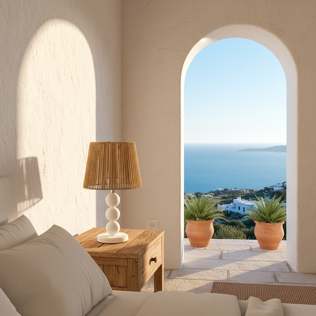 Lámpara Base Madera Blanca Pantalla Yute 40cm Lampara de mesa y escritorio Frank Home Chile