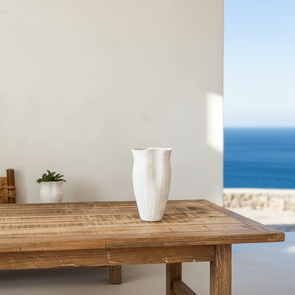 Florero Escultórico Abstracto Cerámica Texturizada Blanca 29.5cm Florero Frank Home Chile