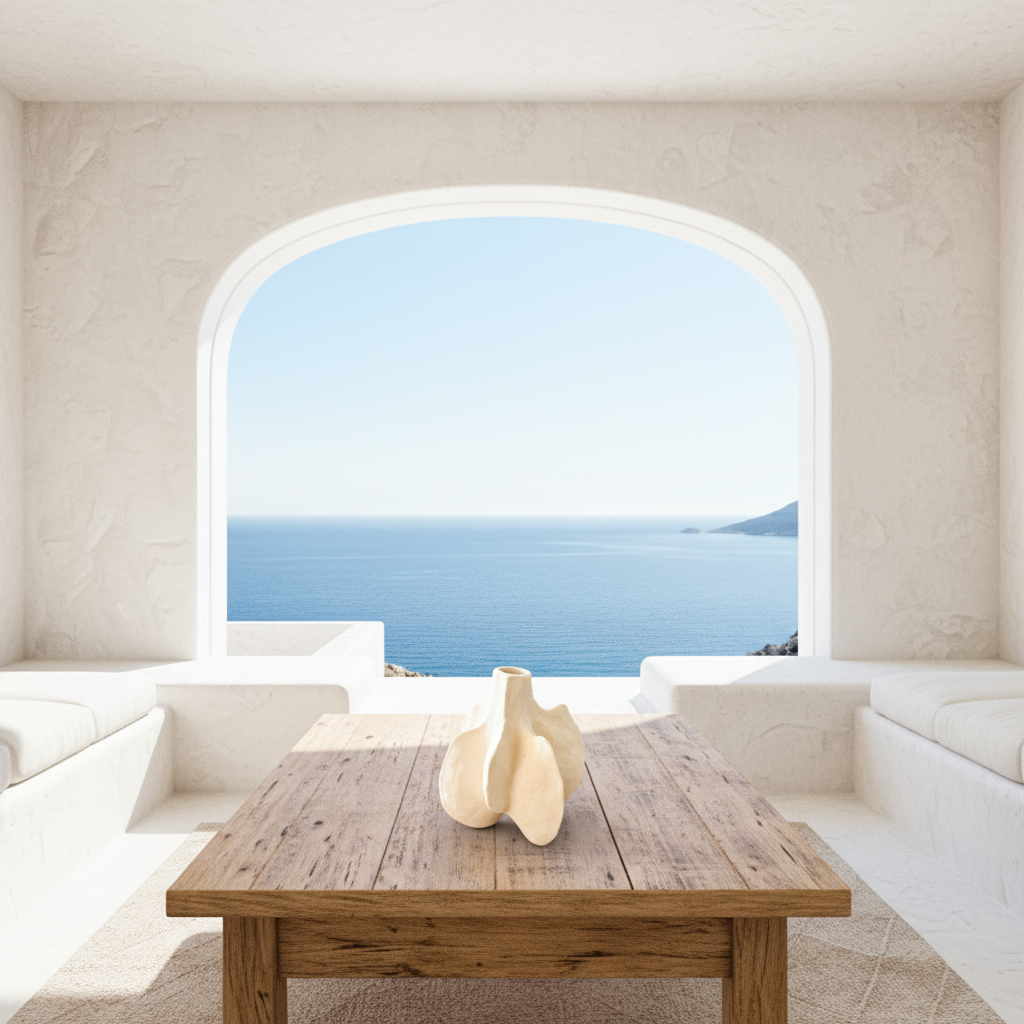 Florero Cerámica Formas Orgánicas Textura Rústica 16 cm - Beige Natural Florero Frank Home Chile