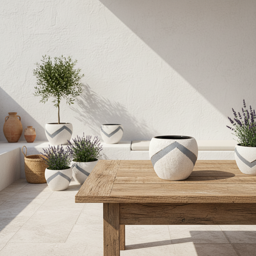 Porta Macetero Cerámica Texturado Bicolor 15cm - Diseño Artesanal Porta Macetero Frank Home Chile