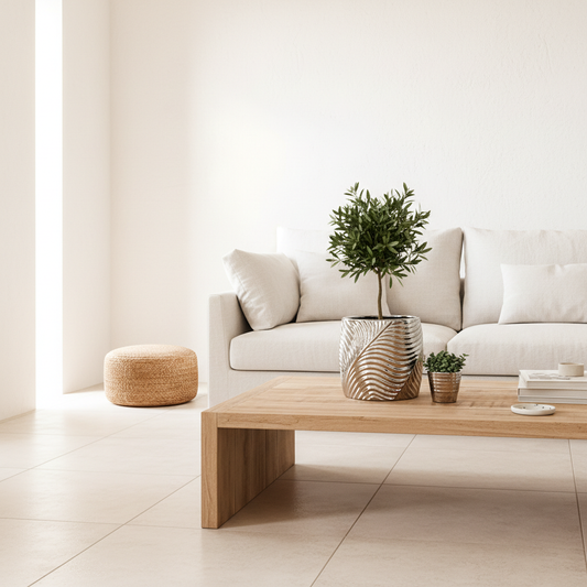 Porta Macetero Metálico Plateado Relieve + Porta Suculenta | Frank Home Porta Macetero Frank Home Chile