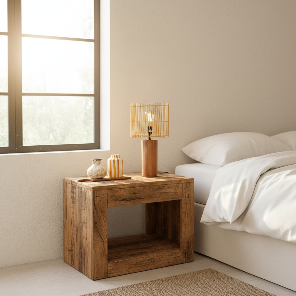 Lámpara Madera Pantalla Listones 48cm Lampara de mesa Frank Home Chile