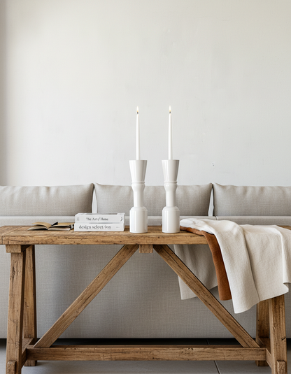 Porta Vela Cerámica Esmaltada Columna 37cm - Diseño Elegante Porta Vela Frank Home Chile