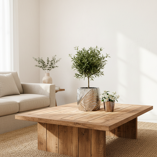 Porta Macetero Metálico Plateado Relieve + Porta Suculenta | Frank Home Porta Macetero Frank Home Chile