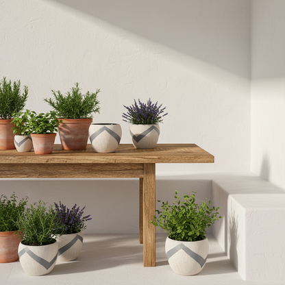 Porta Macetero Cerámica Texturado Bicolor 15cm - Diseño Artesanal Porta Macetero Frank Home Chile