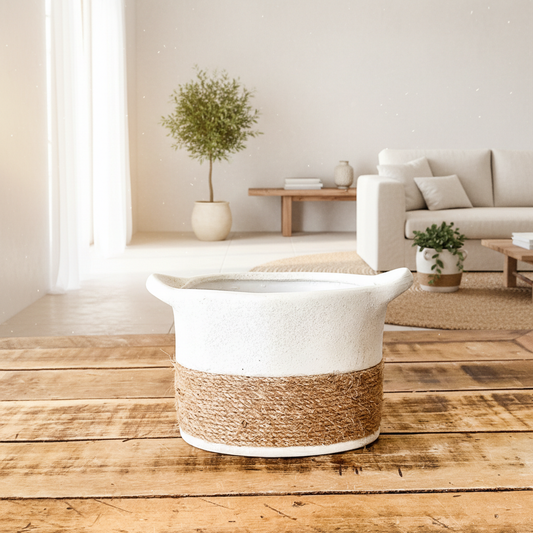 Vasija Cerámica Rústica con Yute - Diseño Artesanal Decorativo Florero Frank Home Chile