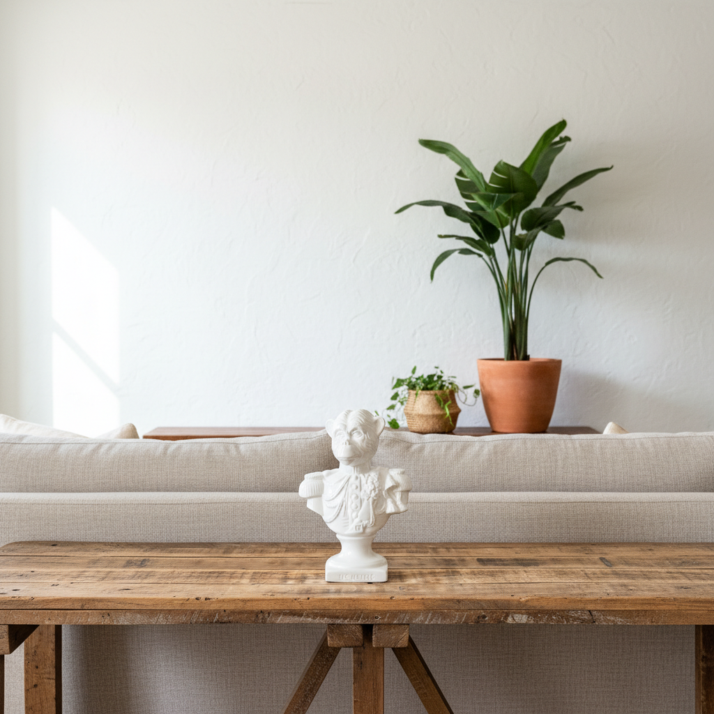 Busto Chimpancé con uniforme Hotel Casino Cerámica Esmaltada Blanca Adorno Frank Home Chile