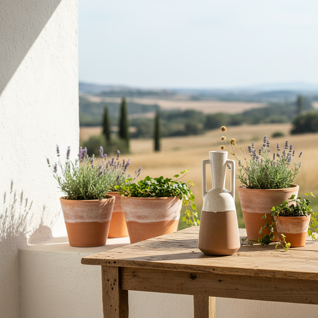 Jarrón con Asas Bicolor Cerámica Rústica 29cm Florero Frank Home Chile