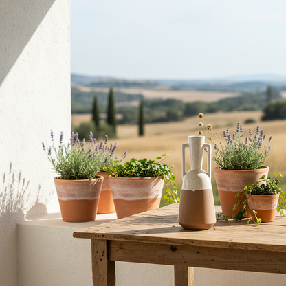 Jarrón con Asas Bicolor Cerámica Rústica 29cm Florero Frank Home Chile