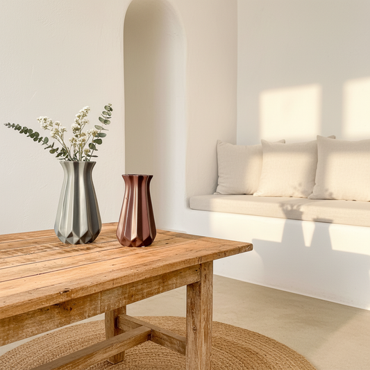 Florero Geométrico Cerámica Café o Gris - Diseño Moderno Florero Frank Home Chile