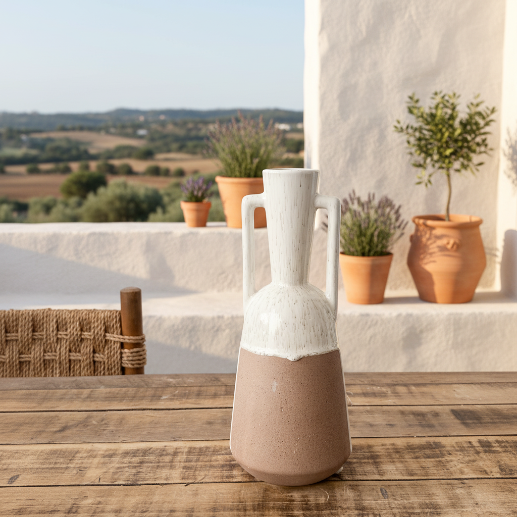 Jarrón con Asas Bicolor Cerámica Rústica 29cm Florero Frank Home Chile