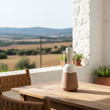 Jarrón con Asas Bicolor Cerámica Rústica 29cm Florero Frank Home Chile