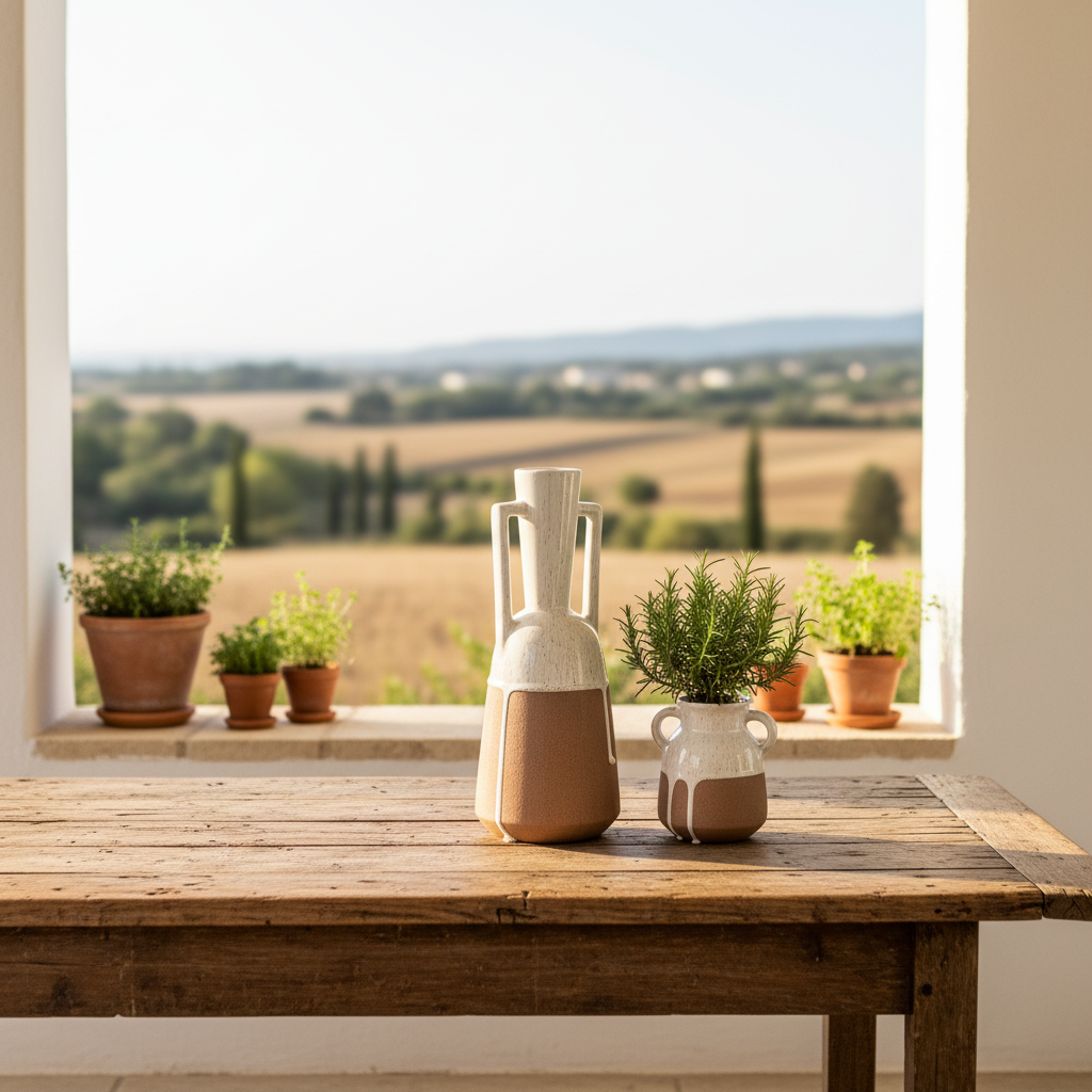 Jarrón con Asas Bicolor Cerámica Rústica 29cm Florero Frank Home Chile