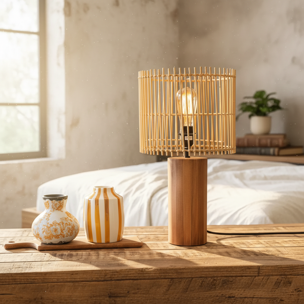 Lámpara Madera Pantalla Listones 48cm Lampara de mesa Frank Home Chile