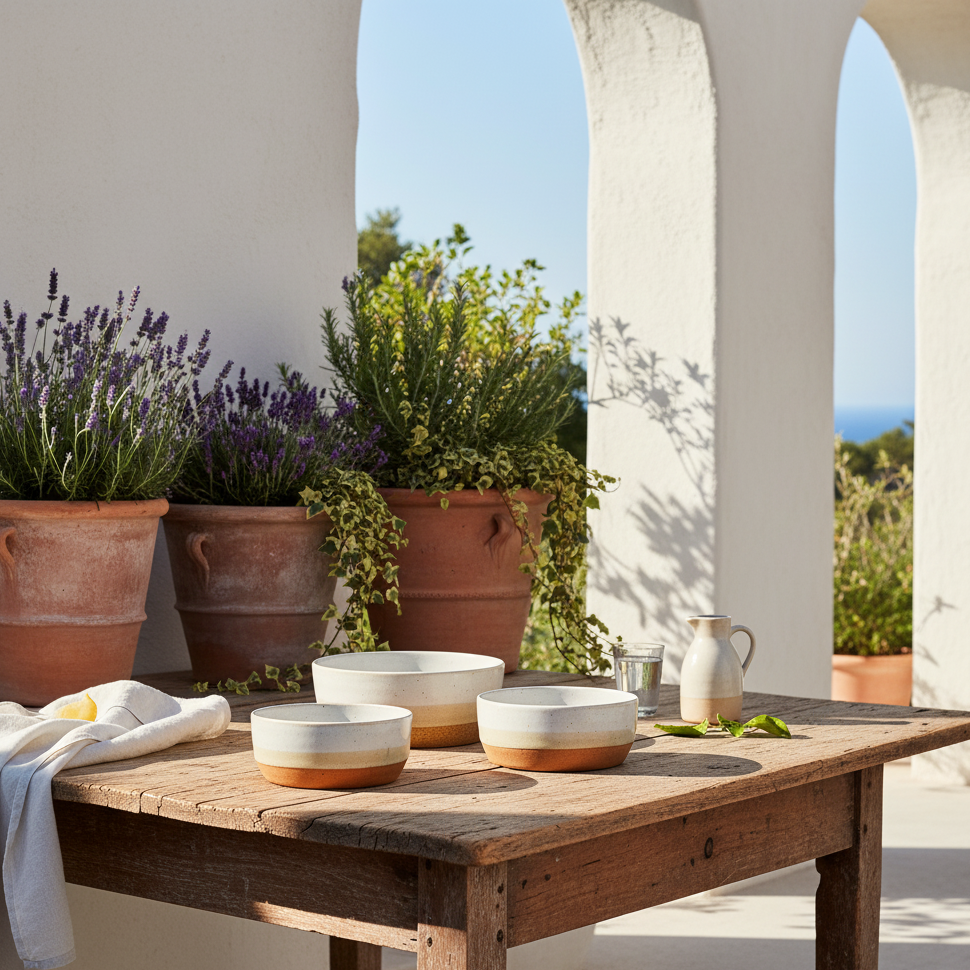 Set 3 Bowls Cerámica Rústica Bicolor - Diseño Artesanal Bowl Frank Home Chile