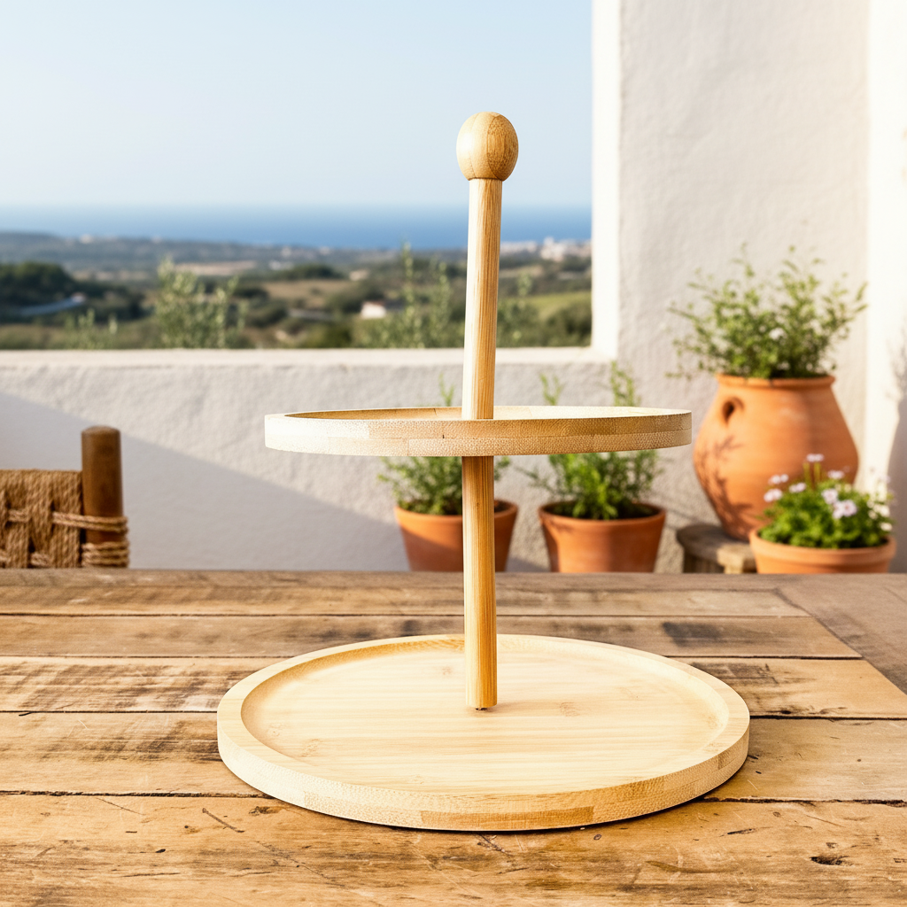 Bandeja Dos Niveles Bambú 30cm - Diseño Natural Elegante bandeja Frank Home Chile