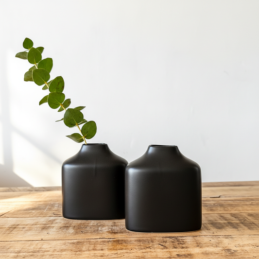 Set 2 Mini floreros Cerámica Mate Negro Florero Frank Home Chile