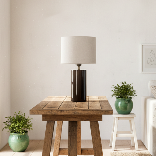 Lámpara Cerámica Esmaltada Moro - Pantalla Cilíndrica Lampara de mesa Frank Home Chile