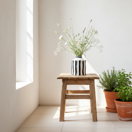 Florero Cerámica Listado Blanco Negro Florero Frank Home Chile