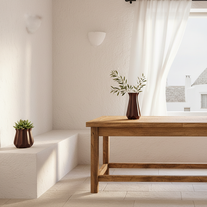 Florero Geométrico Cerámica Café o Gris - Diseño Moderno Marrón Florero Frank Home Chile