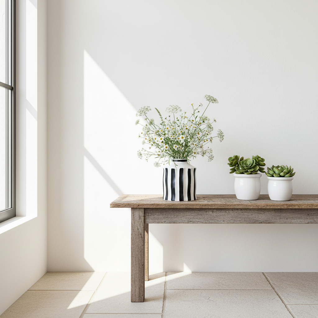 Florero Cerámica Listado Blanco Negro Florero Frank Home Chile