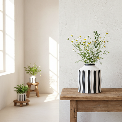 Florero Cerámica Listado Blanco Negro Florero Frank Home Chile