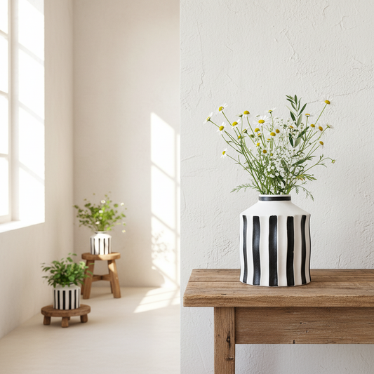Florero Cerámica Listado Blanco Negro Florero Frank Home Chile