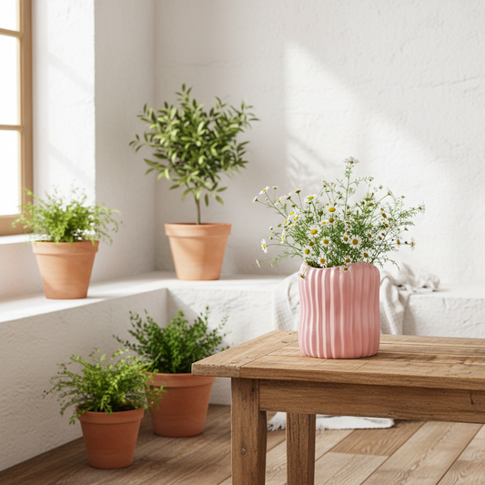 Florero Cerámica Rosa Acanalado Florero Frank Home Chile