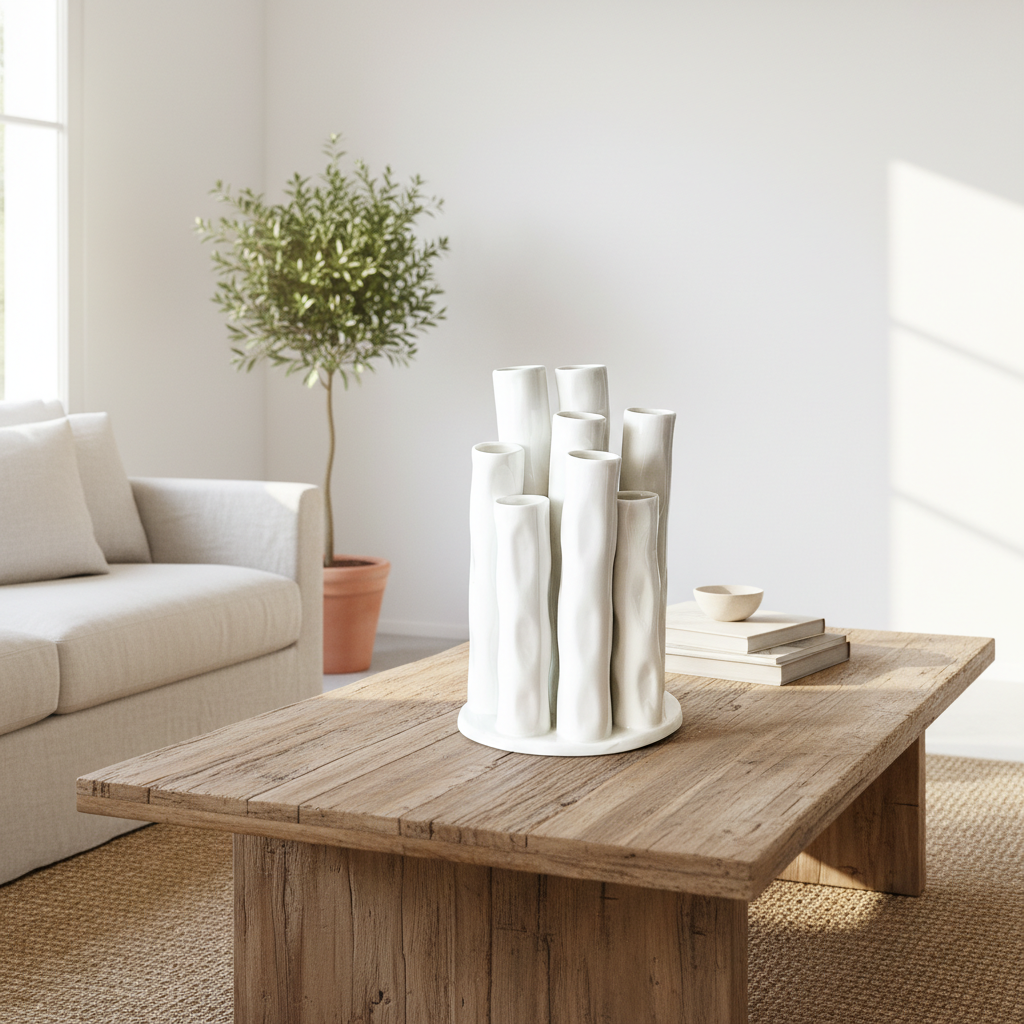 Florero Tubos Cerámica Esmaltada - Diseño Moderno Escultural Florero Frank Home Chile