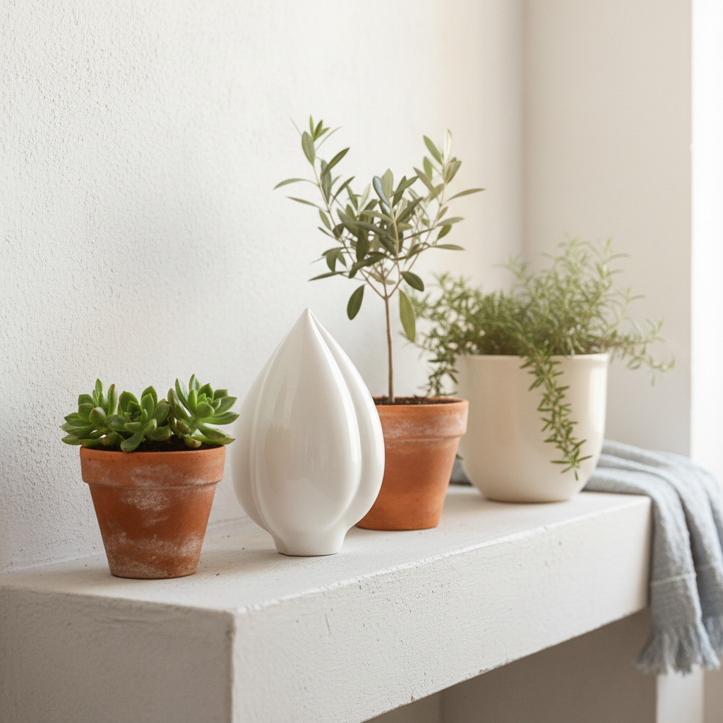 Adorno Cerámica Esmaltada Garlic Bud 15cm - Diseño Orgánico Blanco Adorno Frank Home Chile