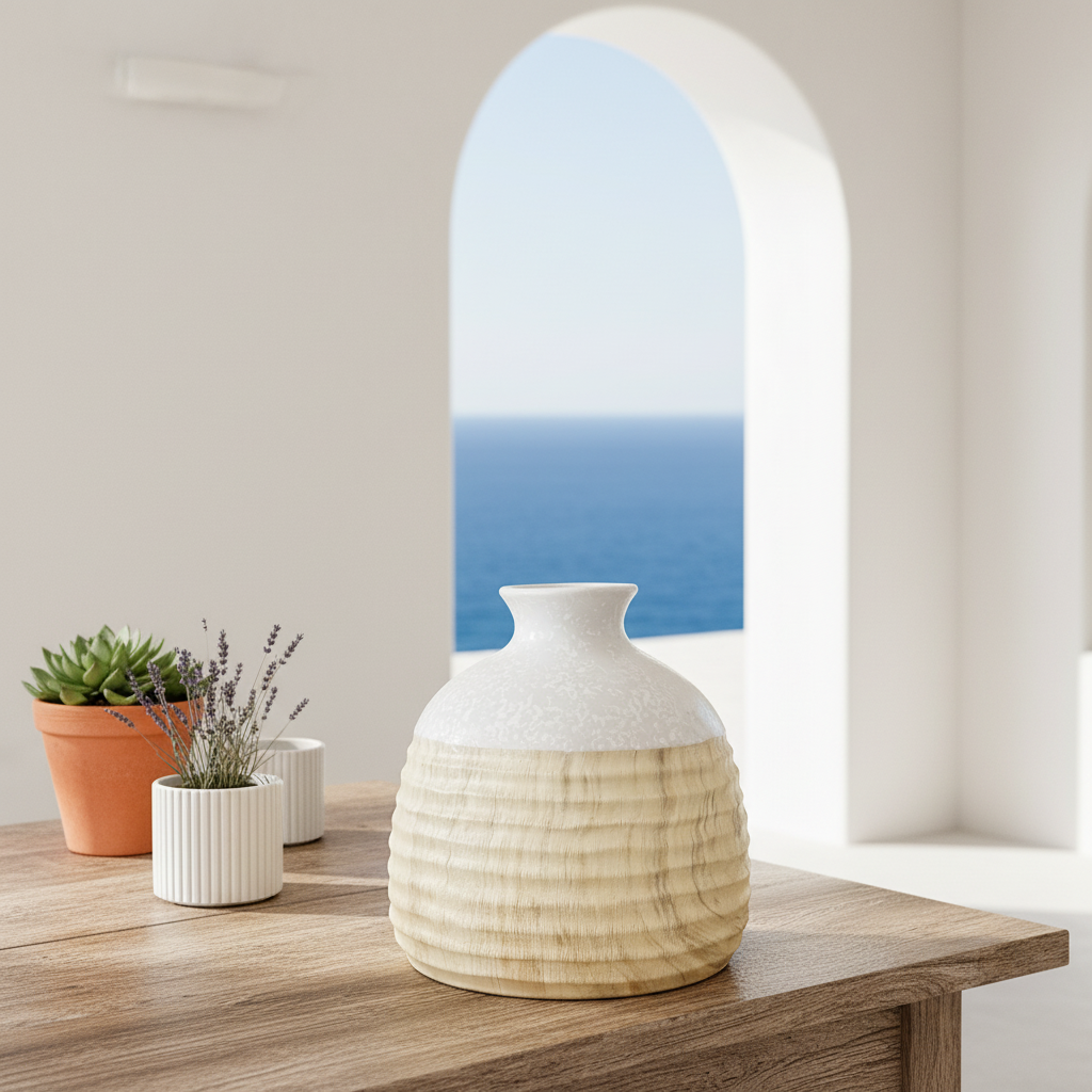 Florero Cerámica Bicolor Beige 18.5cm Artesanal | Frank Home Florero Frank Home Chile
