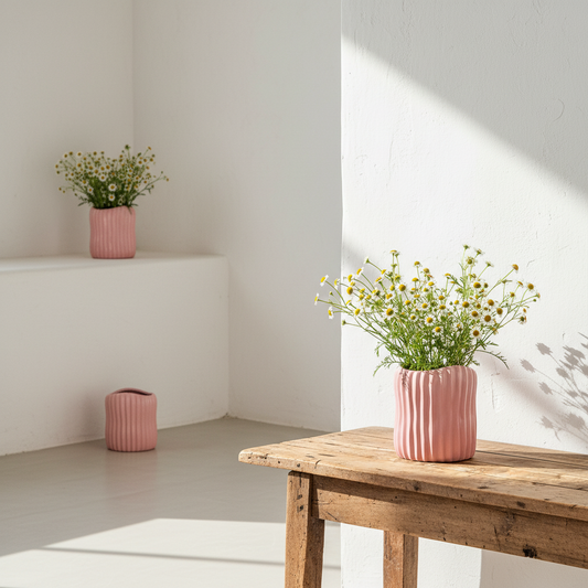 Florero Cerámica Rosa Acanalado Florero Frank Home Chile