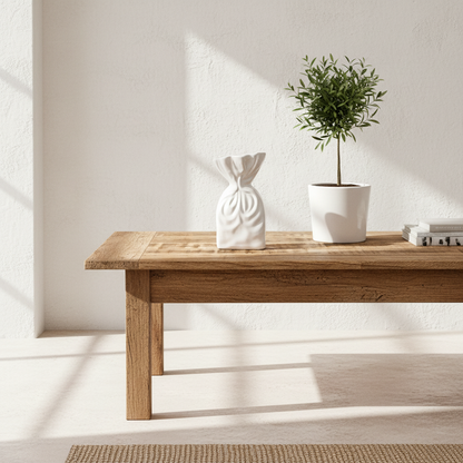 Florero Bolsa Cerámica Blanca Esmaltada - Diseño Original Florero Frank Home Chile